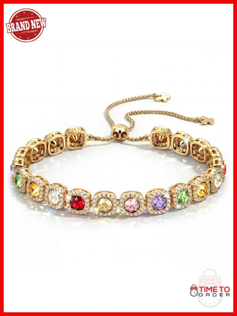Handcrafted Gold Plated Tennis Bracelet Genuine Swarovski Crystals Slide Clasp